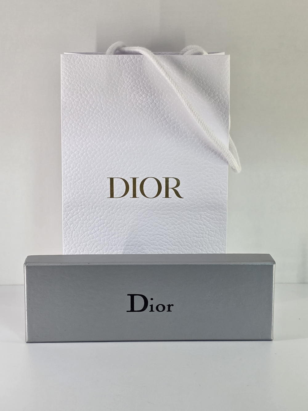 Dior White Gift Bag and Silver Box Set